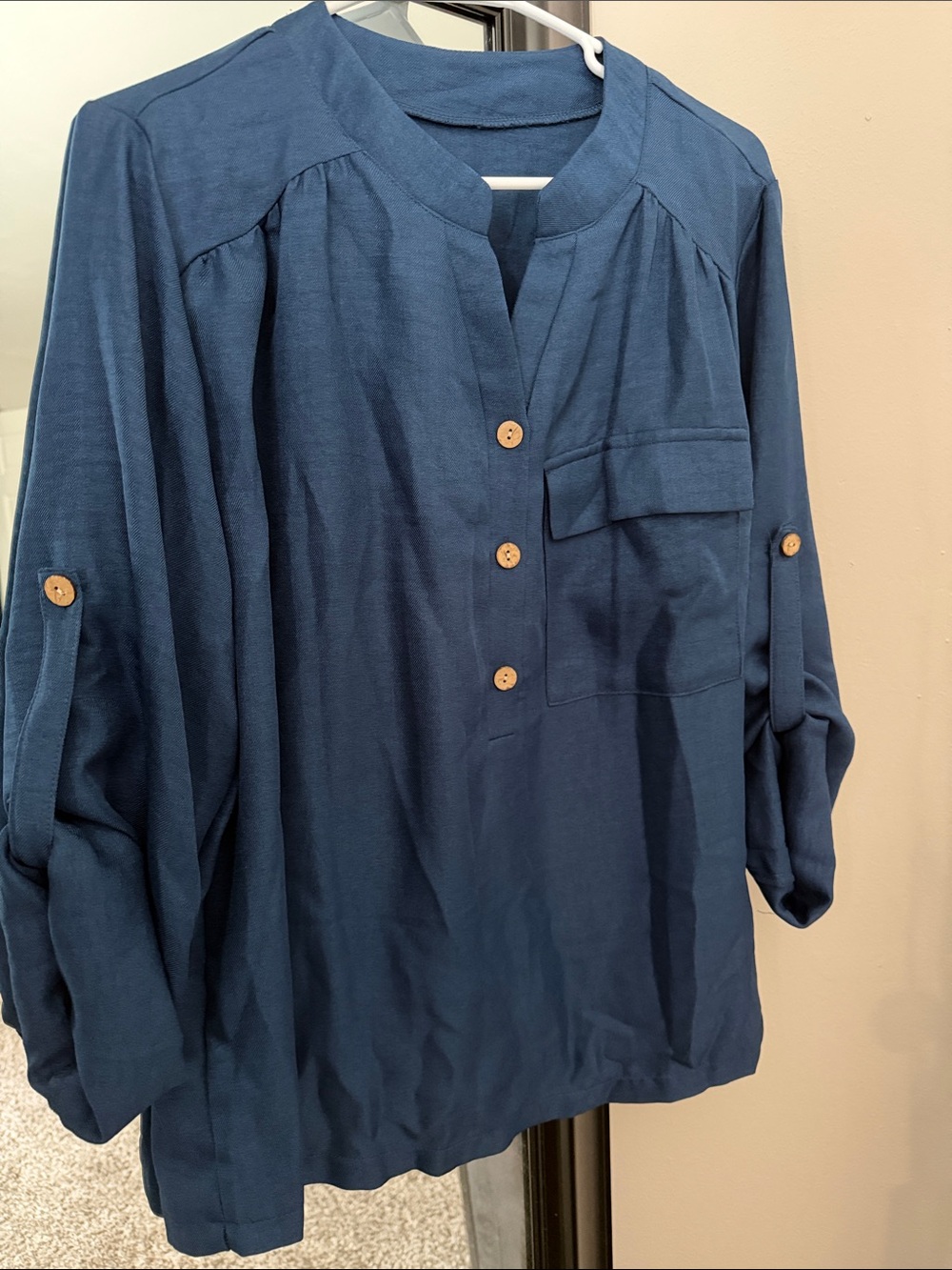 Button-Front Navy Blue Tunic Top